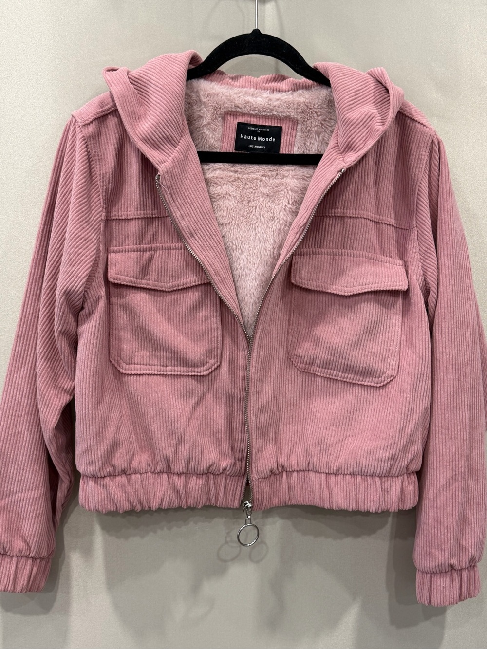 Haute Monde Dusty Rose Corduroy Hooded Puffer Jacket Size L